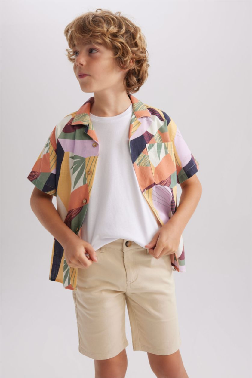 GARÇONS Orange Foncé Chemises à manches courtes Look Lin Col resort Garçon