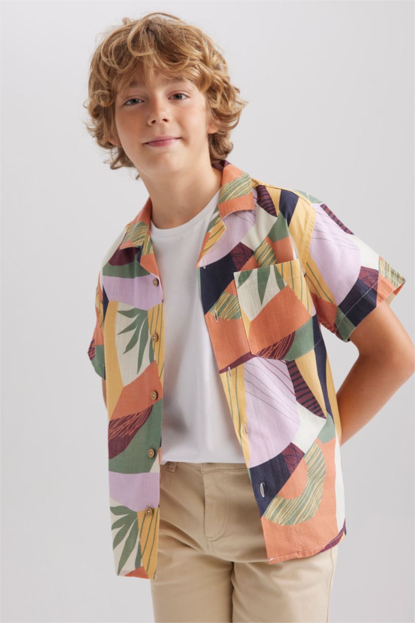 GARÇONS Orange Foncé Chemises à manches courtes Look Lin Col resort Garçon