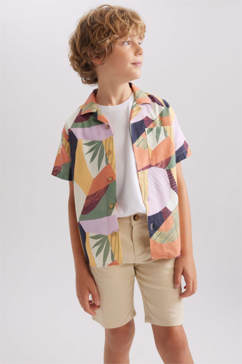 GARÇONS Orange Foncé Chemises à manches courtes Look Lin Col resort Garçon