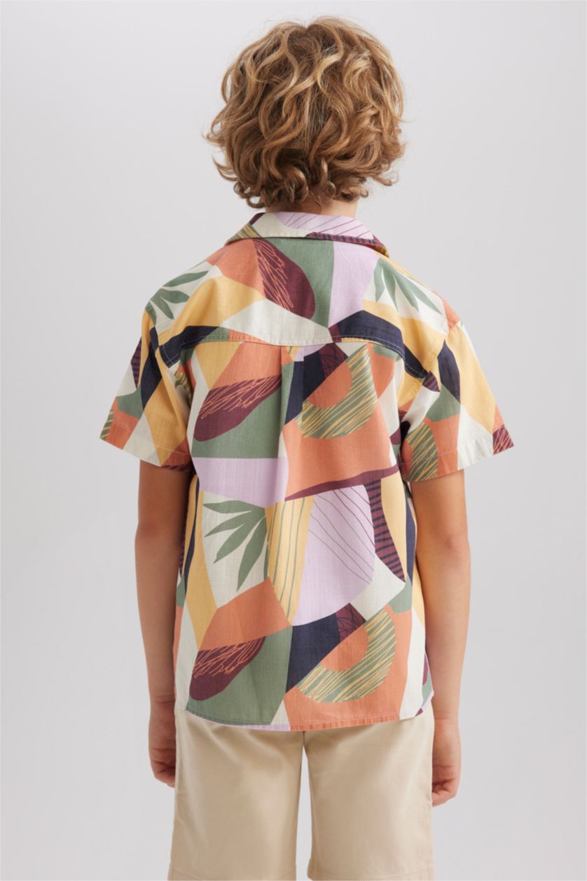 GARÇONS Orange Foncé Chemises à manches courtes Look Lin Col resort Garçon