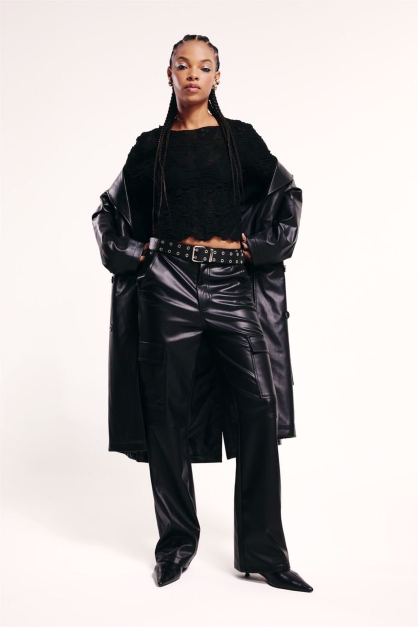 FEMME Noir Pantalon Cargo Coupe Droite