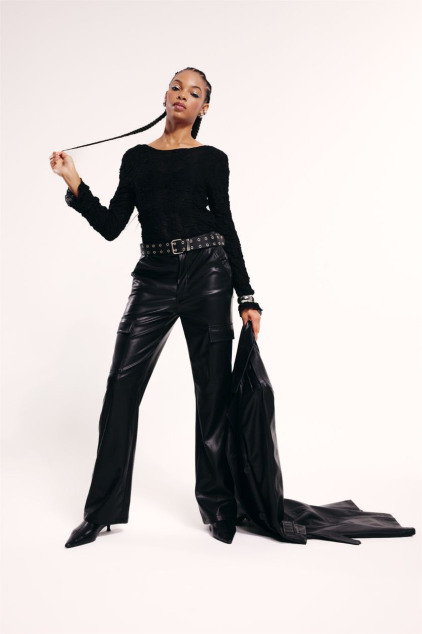 FEMME Noir Pantalon Cargo Coupe Droite