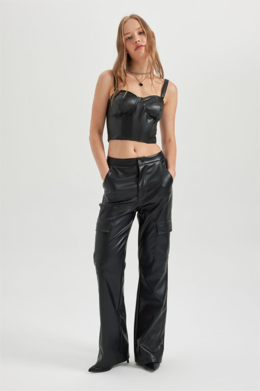 FEMME Noir Pantalon Cargo Coupe Droite