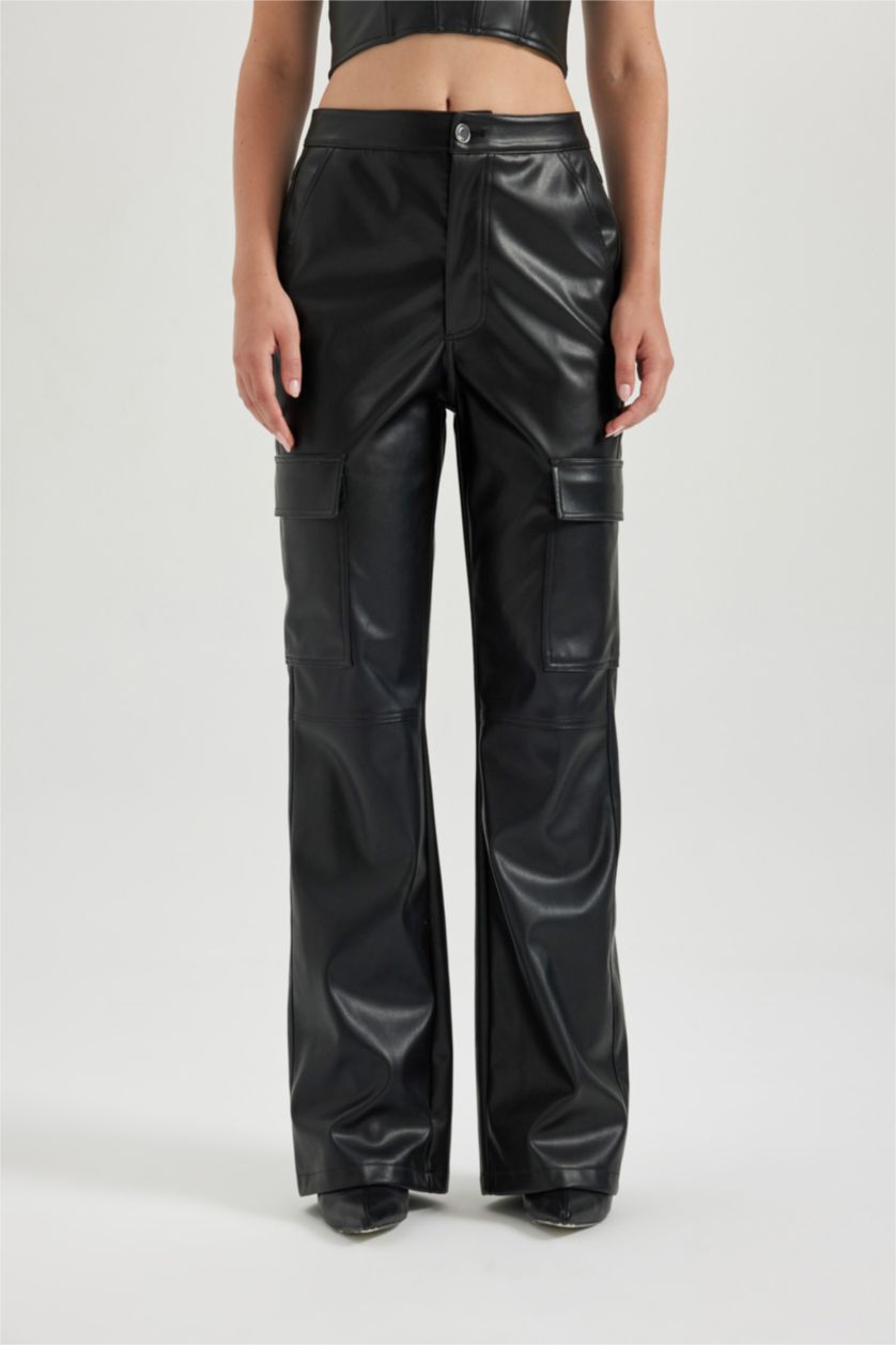 FEMME Noir Pantalon Cargo Coupe Droite