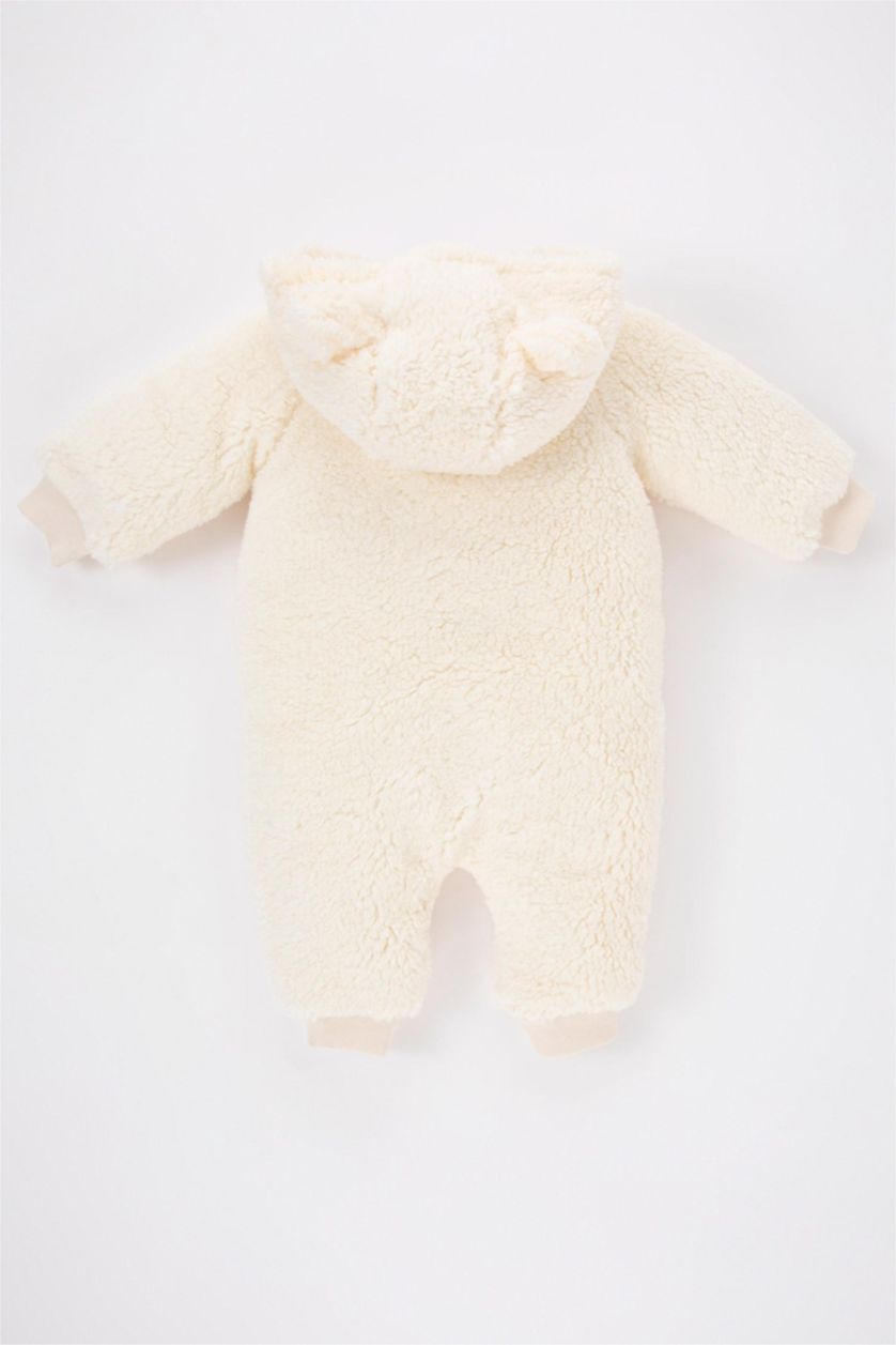 BABY GIRL Ecru Baby Girl Hooded Plush Jumpsuit