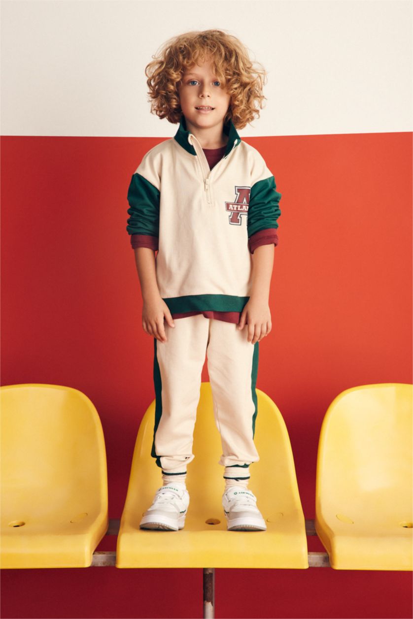 BABY BOY Beige 2 piece Regular Fit High Neck Printed Set