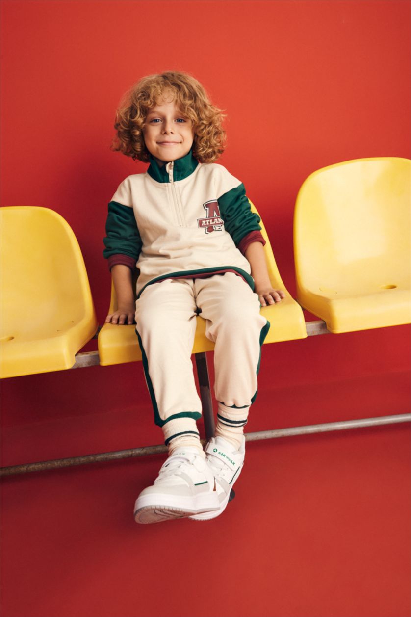 BABY BOY Beige 2 piece Regular Fit High Neck Printed Set