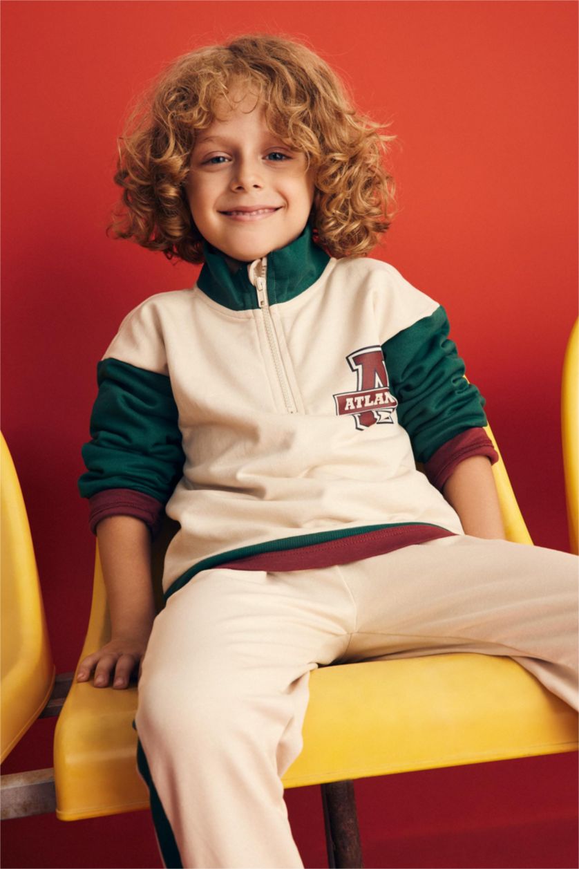 BABY BOY Beige 2 piece Regular Fit High Neck Printed Set