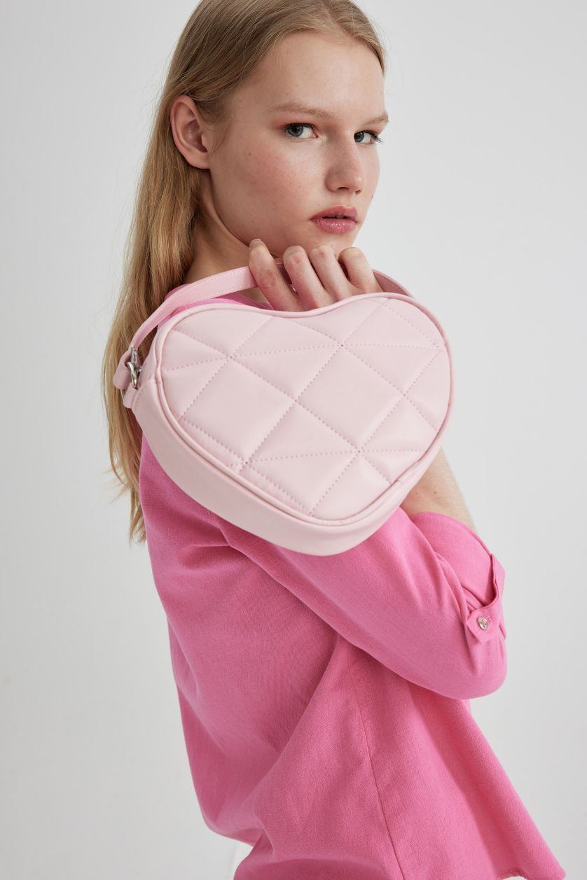 FEMME Rose Sac à Main en Simili Cuir avec Motif Coeur pour Femme