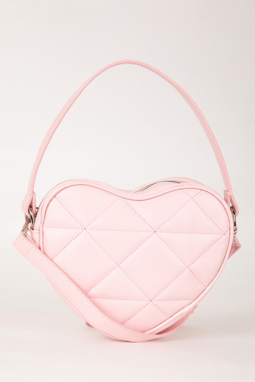 FEMME Rose Sac à Main en Simili Cuir avec Motif Coeur pour Femme