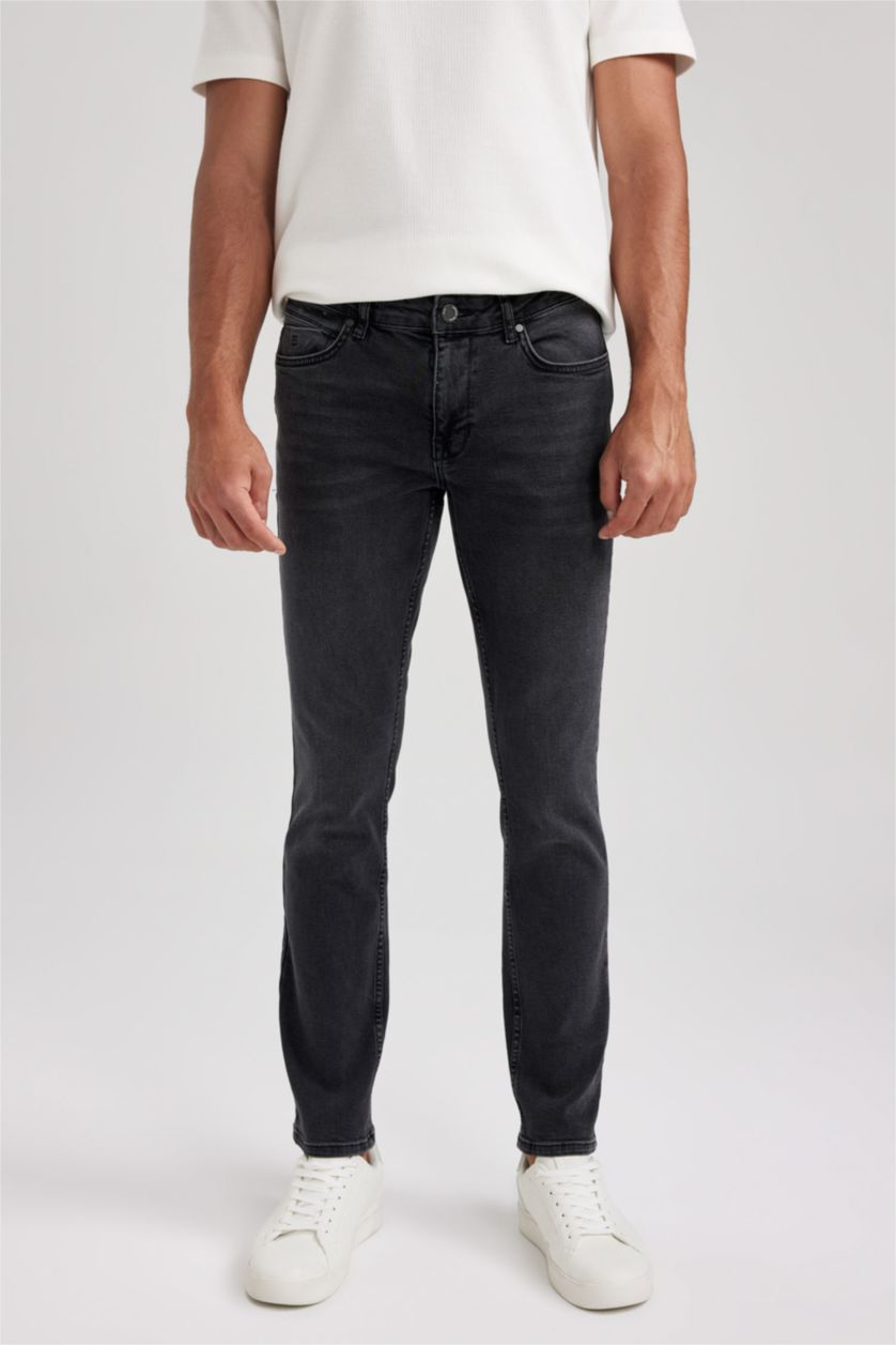 Erkek Siyah Pedro Slim Fit Dar Kalıp Normal Bel Dar Paça Jean Pantolon