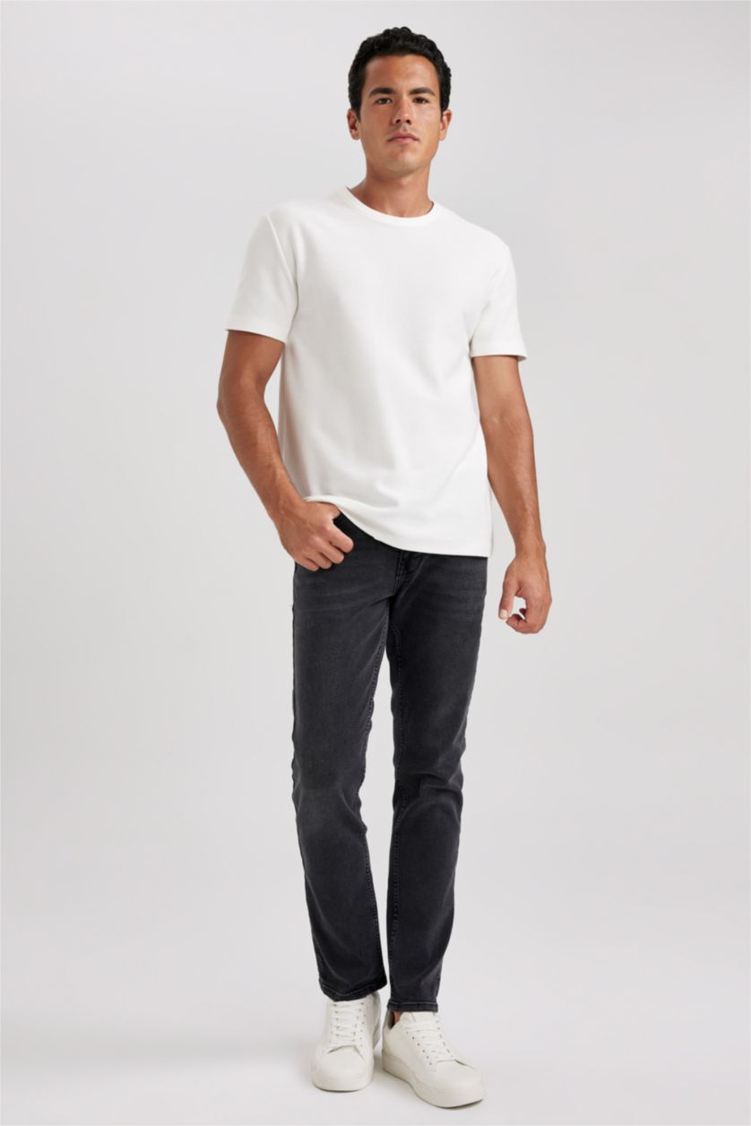 Erkek Siyah Pedro Slim Fit Dar Kalıp Normal Bel Dar Paça Jean Pantolon