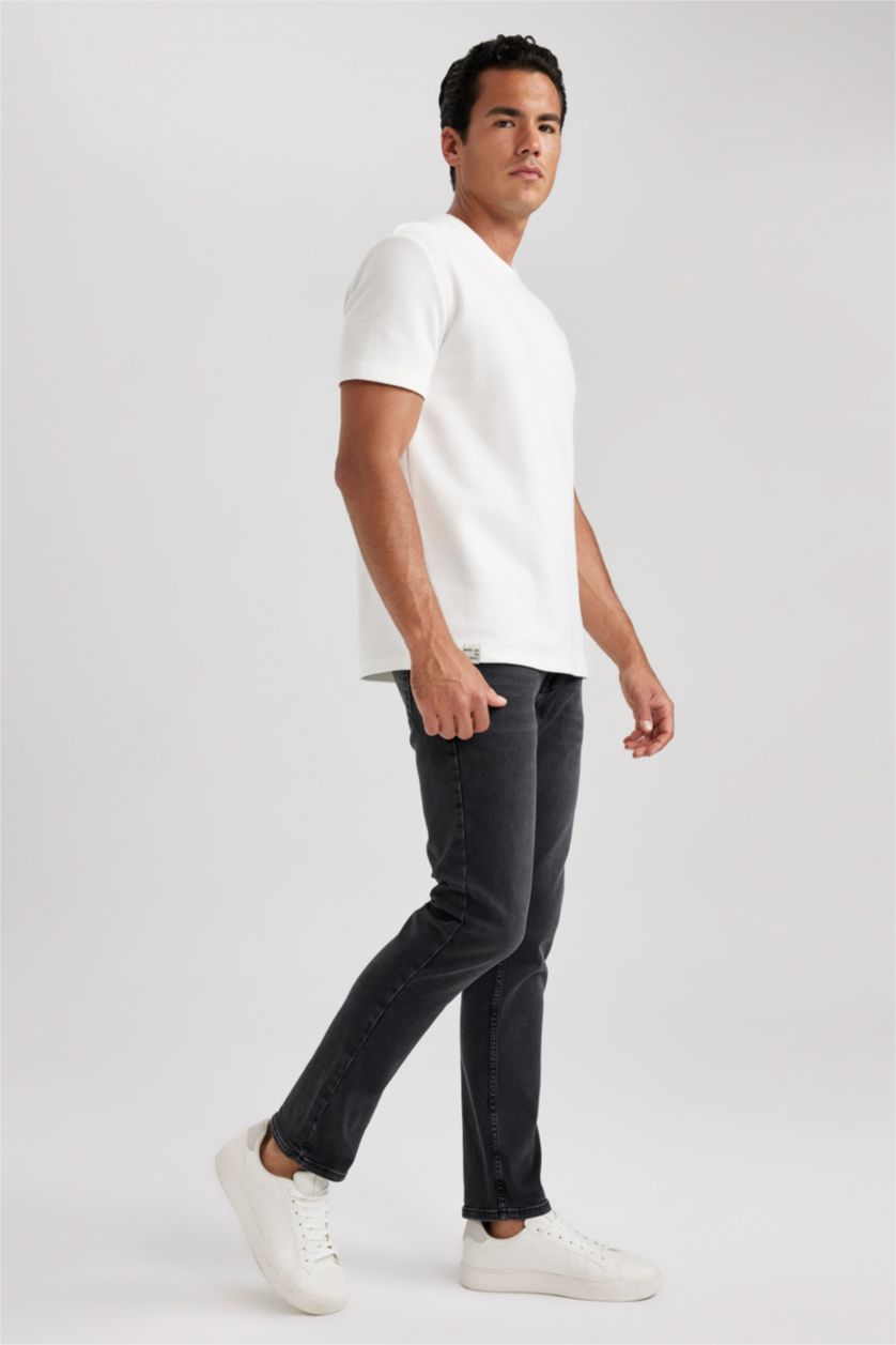Erkek Siyah Pedro Slim Fit Dar Kalıp Normal Bel Dar Paça Jean Pantolon