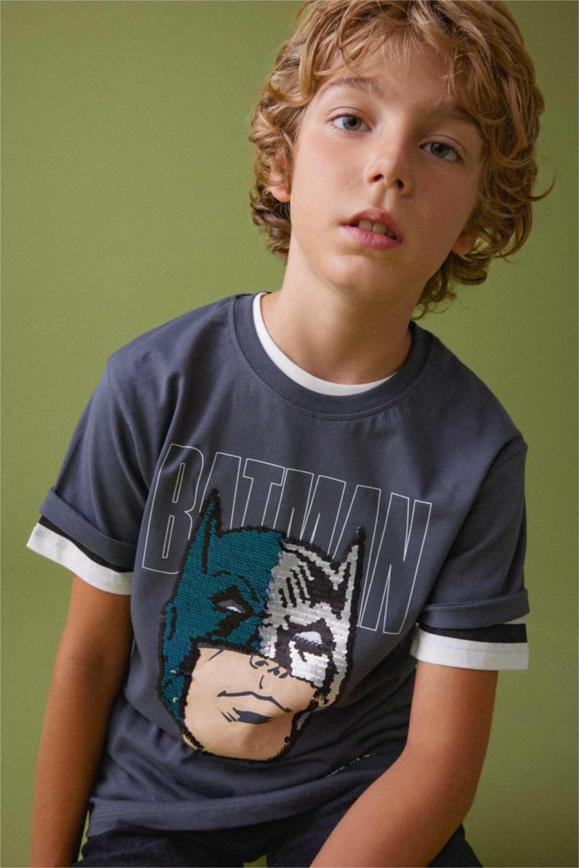 أولاد أنثرا تي شيرت جيرسي اولادي بقصة عادية بياقة مستديرة من باتمان