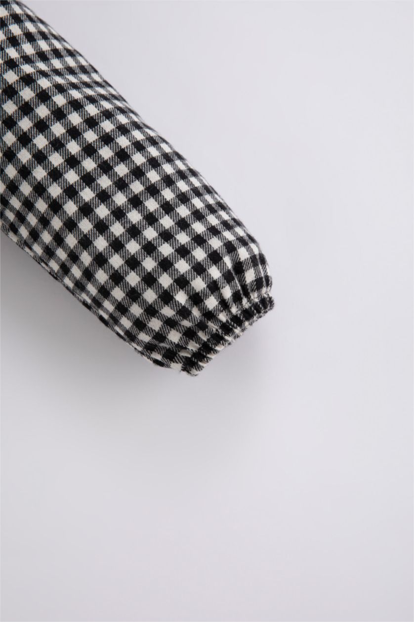 طفلة صغيرة أسود قميص كم طويل بيبي بناتي كاروهات فلانيل قصة عادية بياقة مستديرة