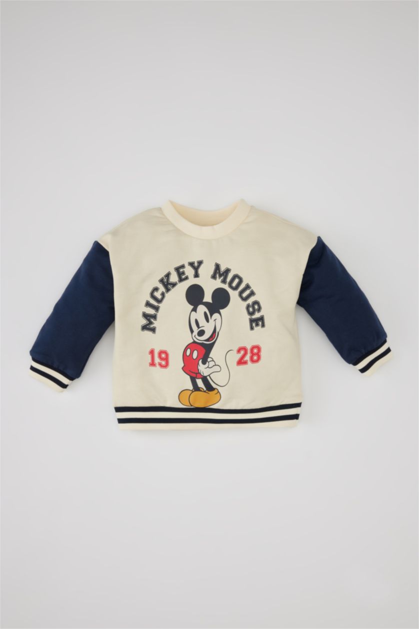 BÉBÉ GARÇON Beige Clair Sweatshirt Col Montant avec Motif Mickey et Minnie de Disney Pour Bébé Garçon