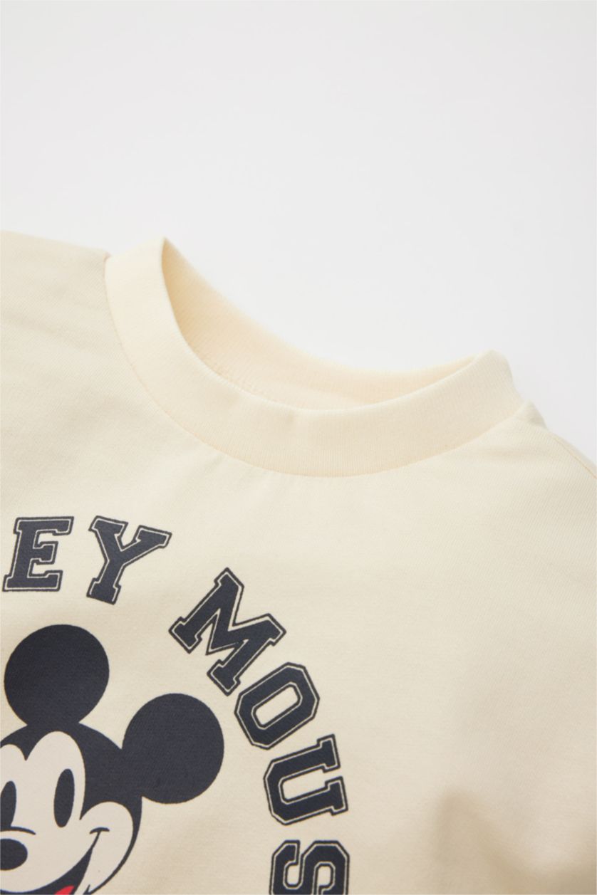 BÉBÉ GARÇON Beige Clair Sweatshirt Col Montant avec Motif Mickey et Minnie de Disney Pour Bébé Garçon