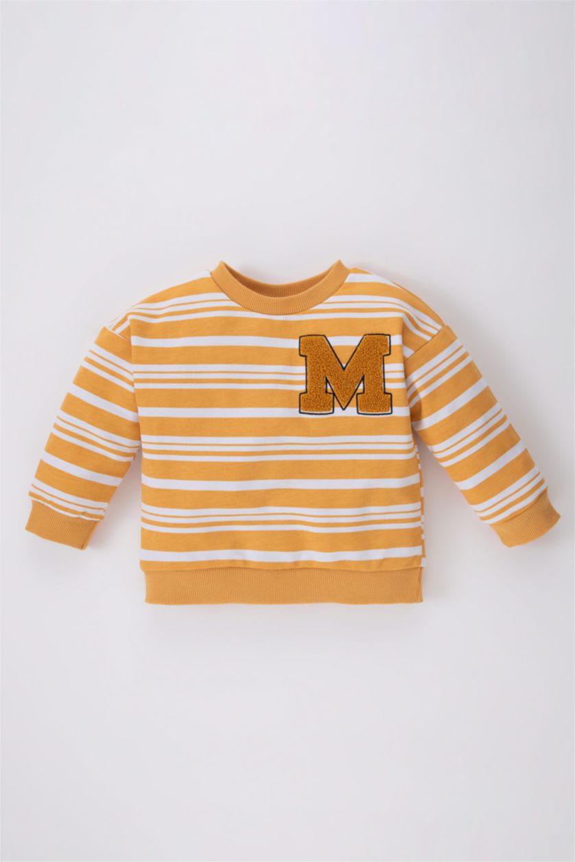 BABY BOY White Regular Fit Striped Crew Neck Sweatshirt