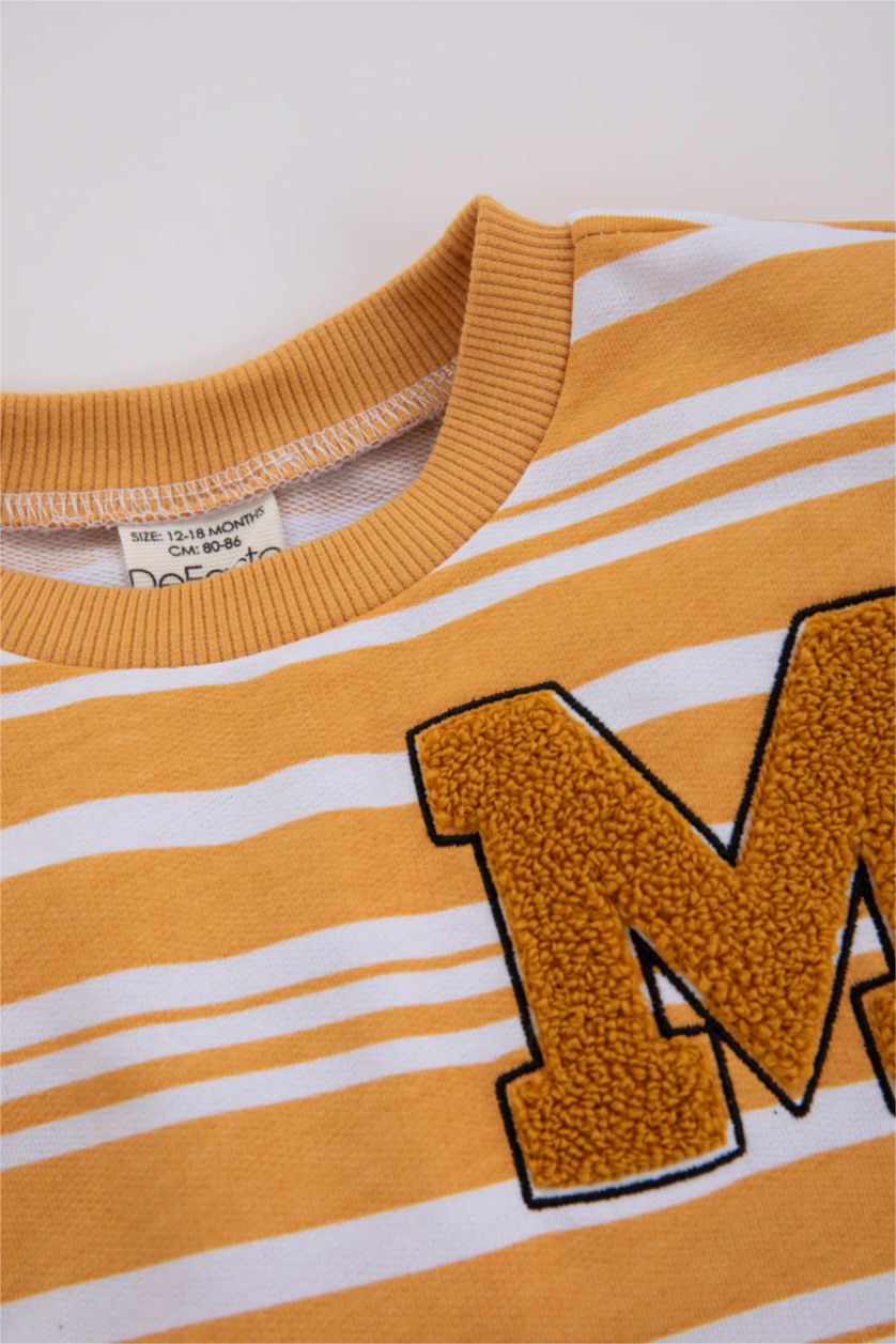 BABY BOY White Regular Fit Striped Crew Neck Sweatshirt