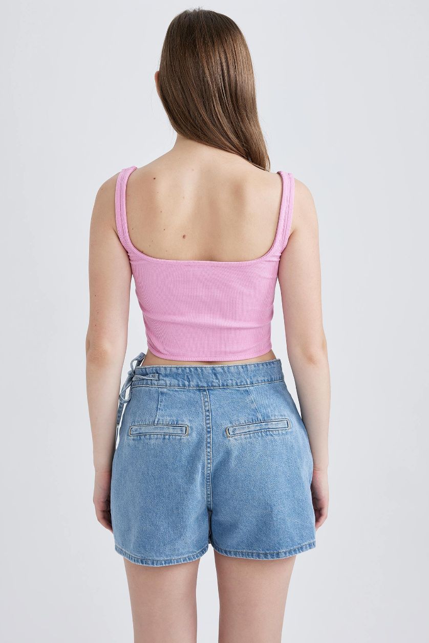 Kadın Pembe Fitted Korse Görünümlü Fitilli Kaşkorse Atlet