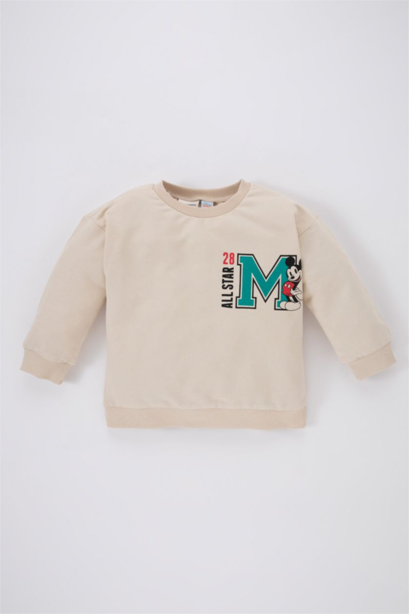 BÉBÉ GARÇON Beige Sweat- Shirt Coupe Régulière Col Rond Imprimé Mickey & Minnie