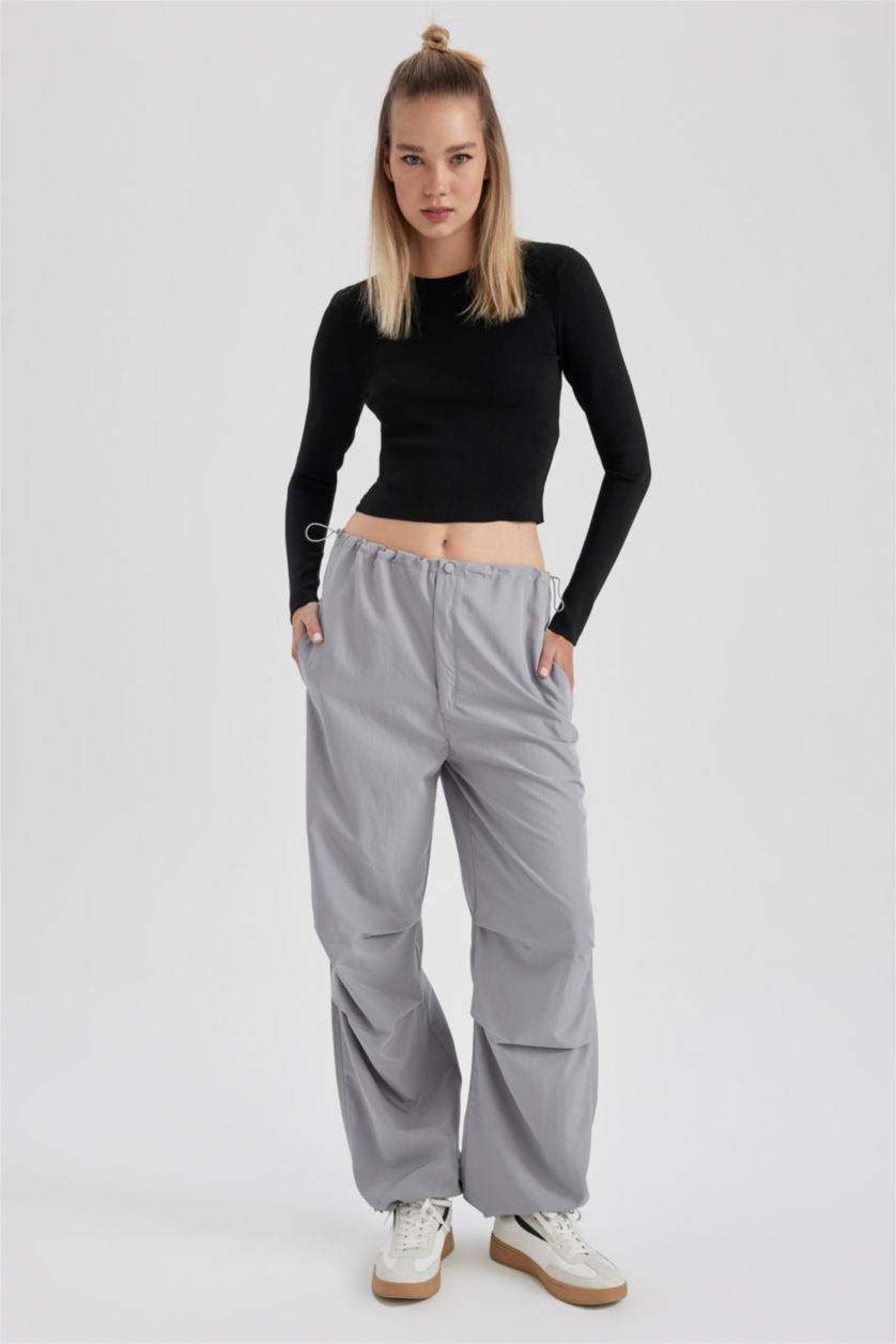 Kadın Açık Gri Paraşüt Pantolon