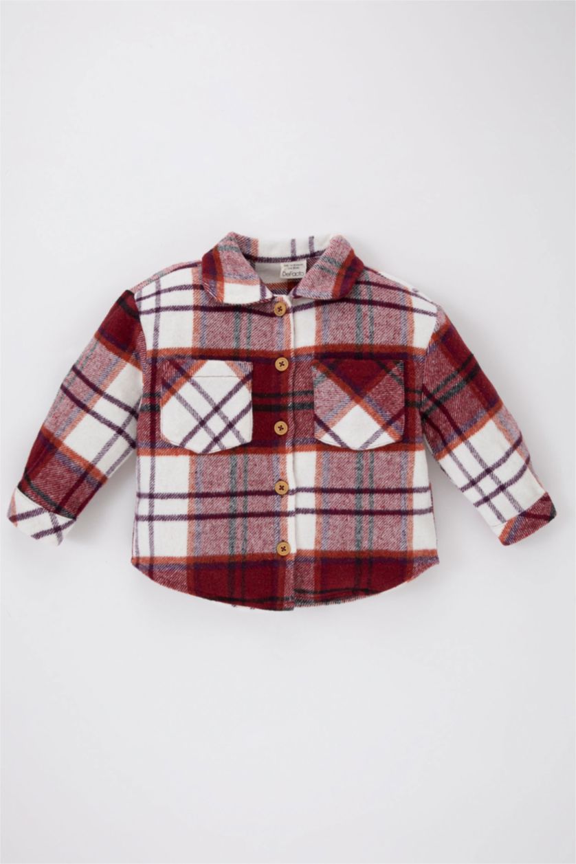 BABY GIRL Bordeaux Regular Fit Flanel Plaid Long Sleeve Shirt