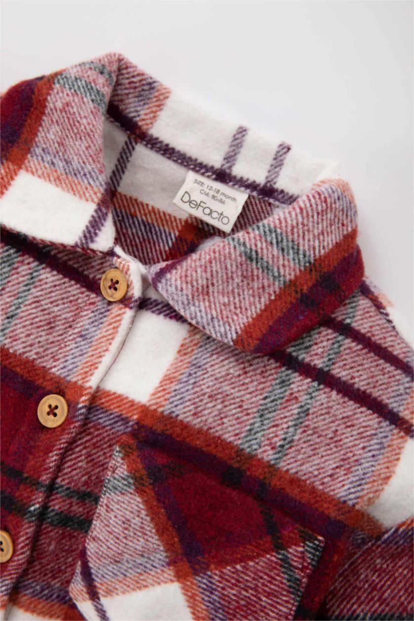 BABY GIRL Bordeaux Regular Fit Flanel Plaid Long Sleeve Shirt