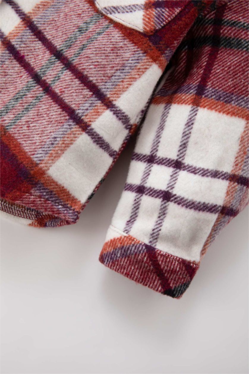 BABY GIRL Bordeaux Regular Fit Flanel Plaid Long Sleeve Shirt