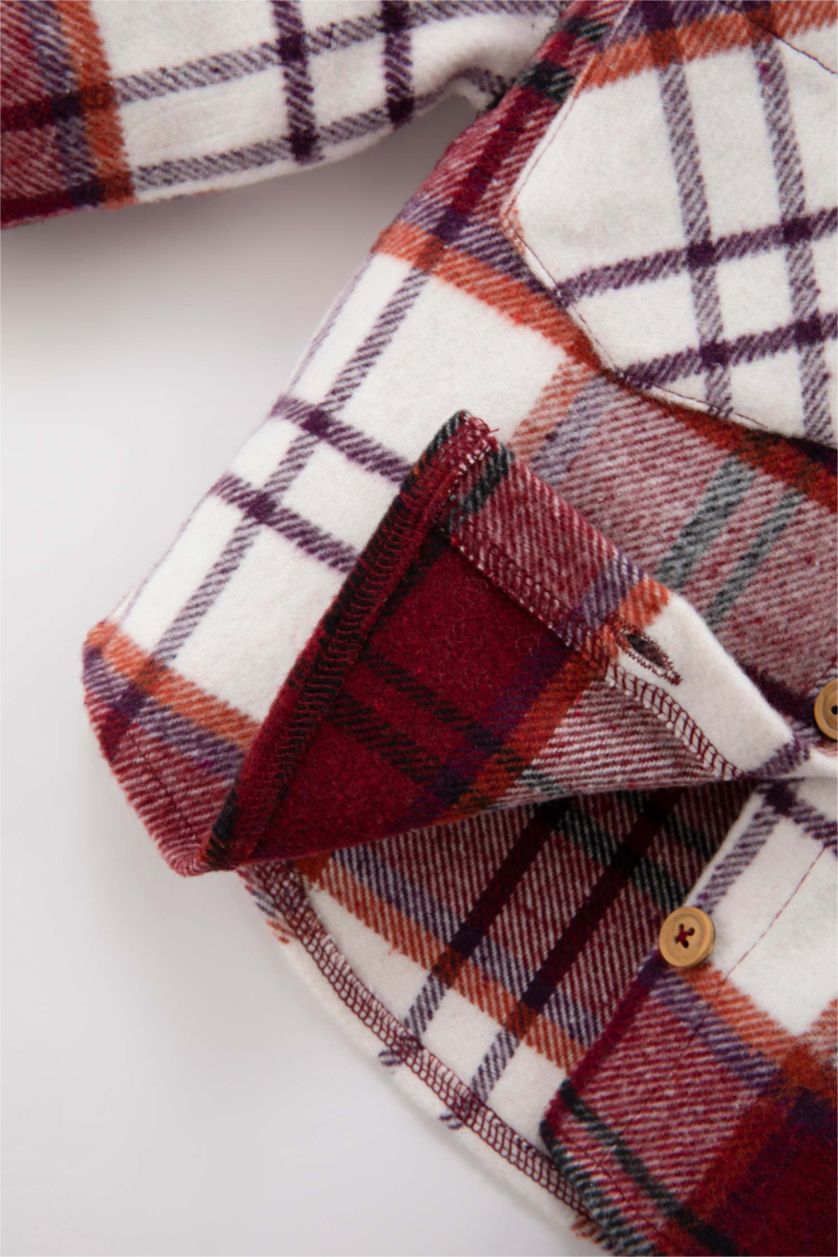 BABY GIRL Bordeaux Regular Fit Flanel Plaid Long Sleeve Shirt