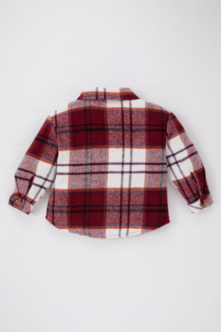 BABY GIRL Bordeaux Regular Fit Flanel Plaid Long Sleeve Shirt