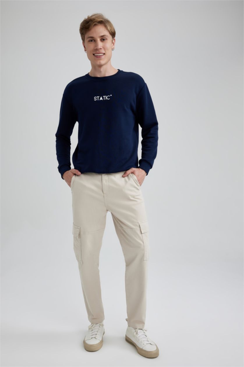 Erkek Kum Relax Fıt Kargo Cepli Düz Paça Gabardin Pantolon