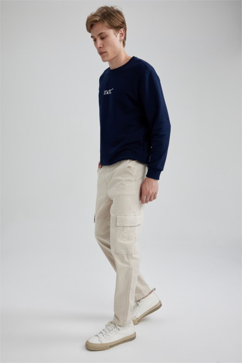 Erkek Kum Relax Fıt Kargo Cepli Düz Paça Gabardin Pantolon