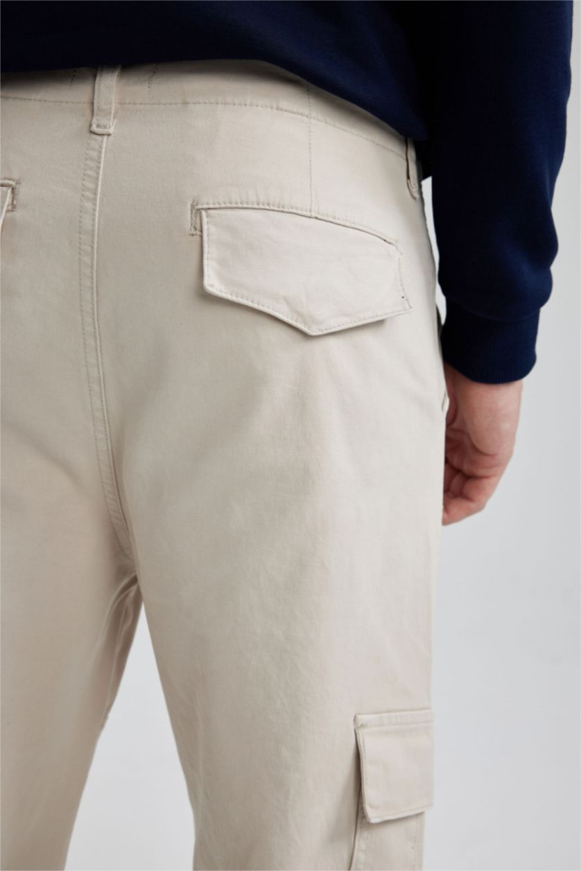 Erkek Kum Relax Fıt Kargo Cepli Düz Paça Gabardin Pantolon
