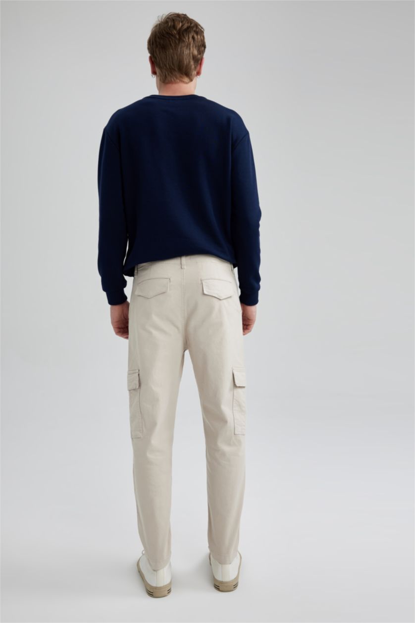 Erkek Kum Relax Fıt Kargo Cepli Düz Paça Gabardin Pantolon