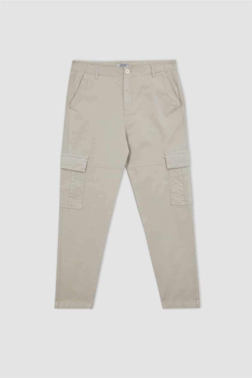 Erkek Kum Relax Fıt Kargo Cepli Düz Paça Gabardin Pantolon