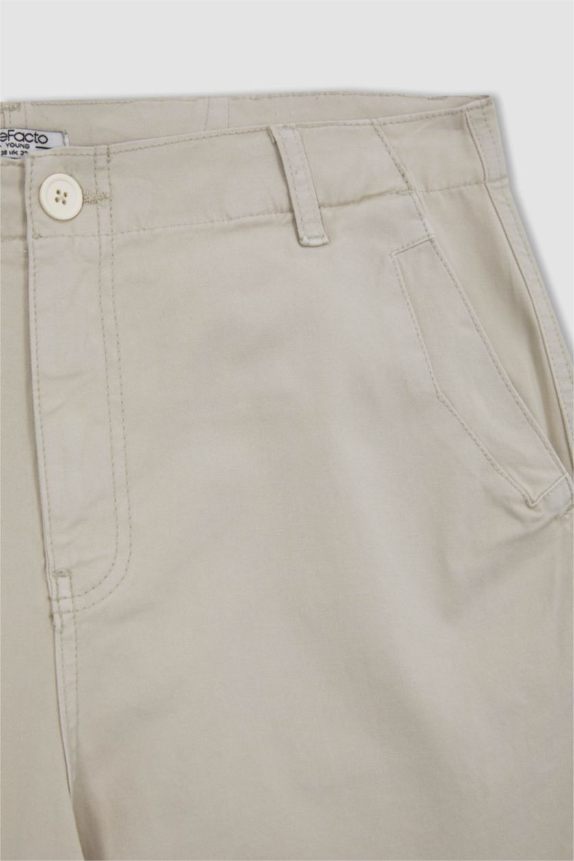 Erkek Kum Relax Fıt Kargo Cepli Düz Paça Gabardin Pantolon