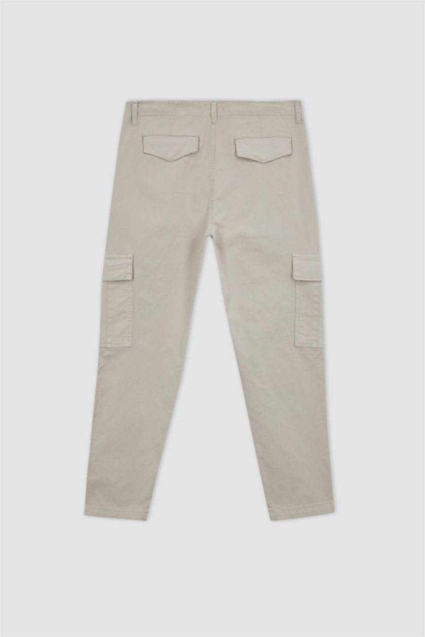 Erkek Kum Relax Fıt Kargo Cepli Düz Paça Gabardin Pantolon