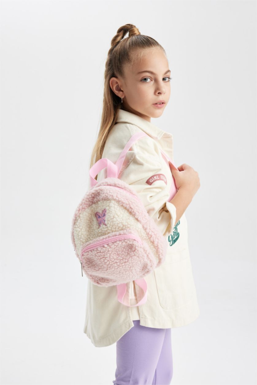 بناتي زهري شنطة ظهر فرو بناتي