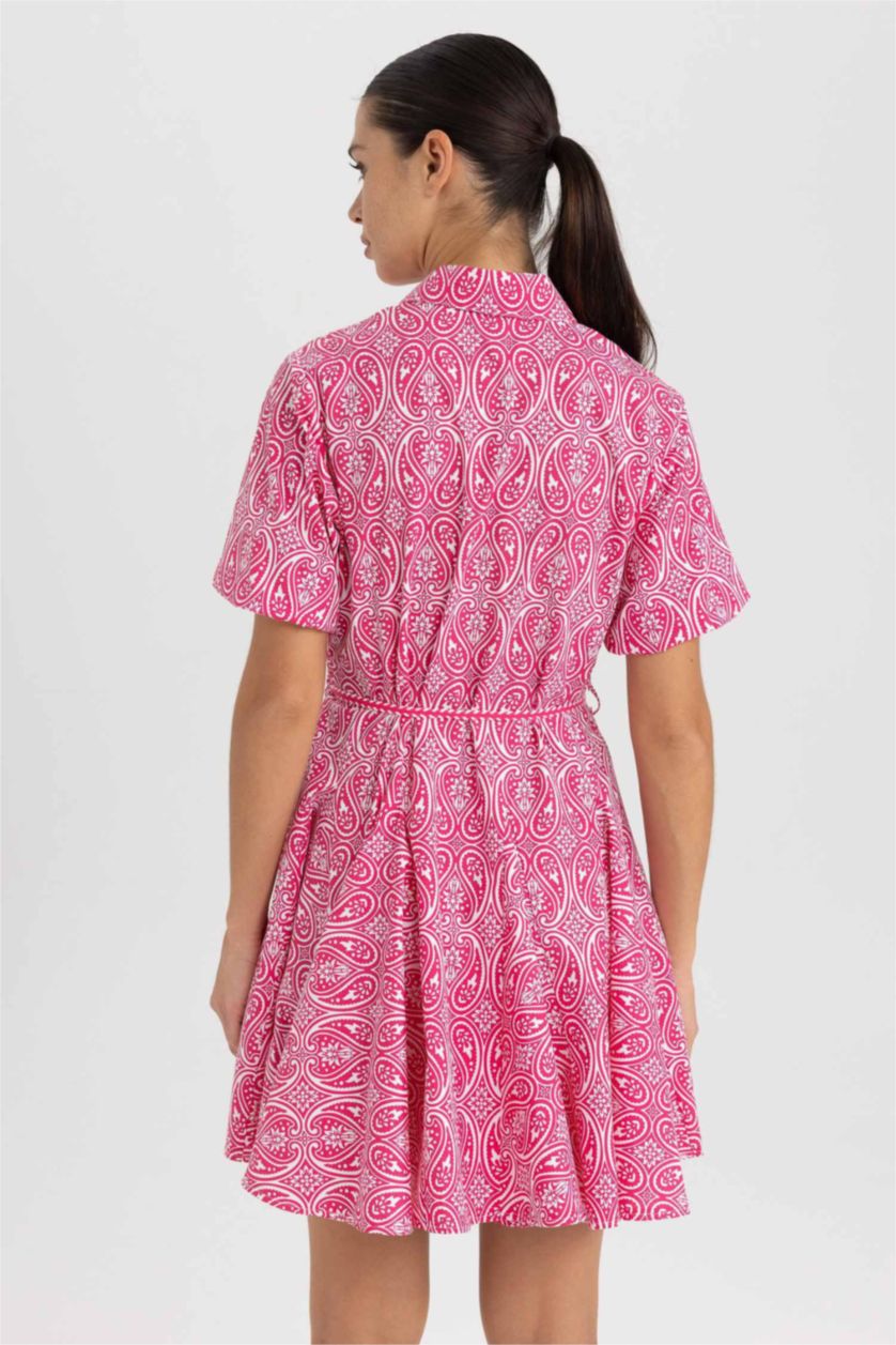 FEMME Rose Mini Robe Tissée À Manches Courtes Col De Chemise