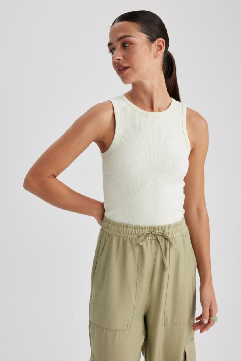 نساء نعناع كروب توب مضلع سليم فيت بياقة مستديرة