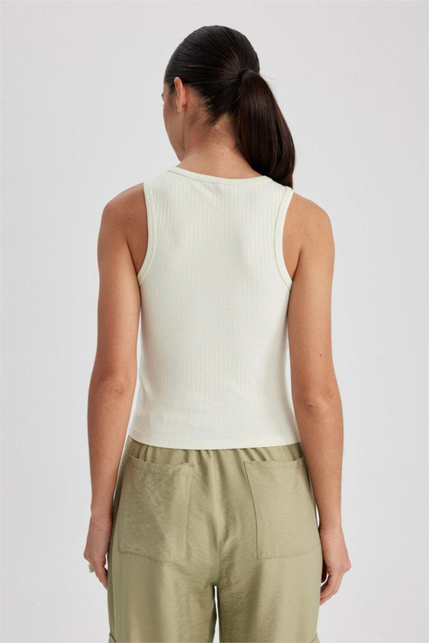 نساء نعناع كروب توب مضلع سليم فيت بياقة مستديرة