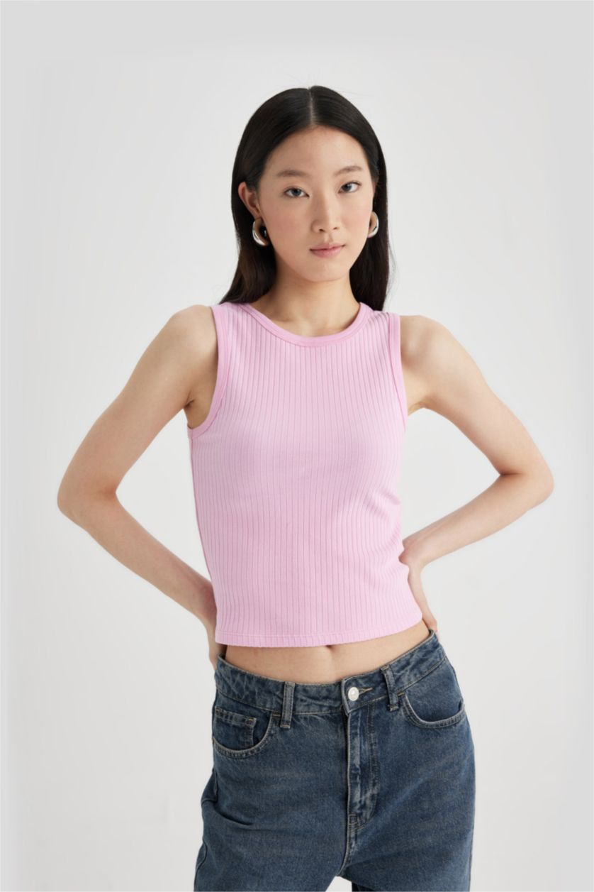 نساء زهري فاتح تانك توب مضلع سليم فيت برقبة رسن