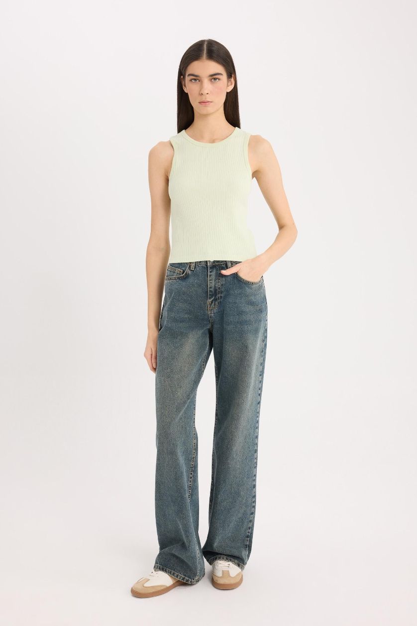 Kadın Açık Yeşil Slım Fıt Halter Yaka Fitilli Kaşkorse Atlet