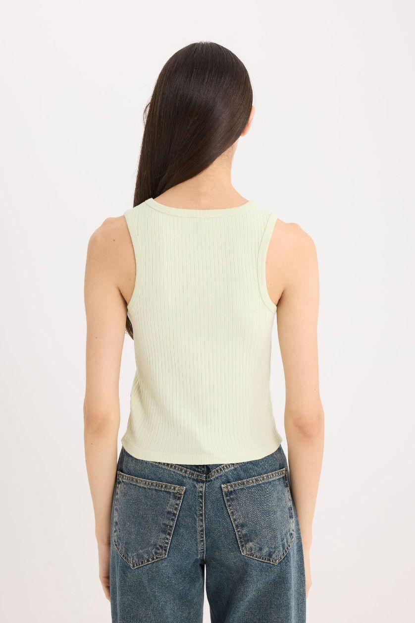 Kadın Açık Yeşil Slım Fıt Halter Yaka Fitilli Kaşkorse Atlet