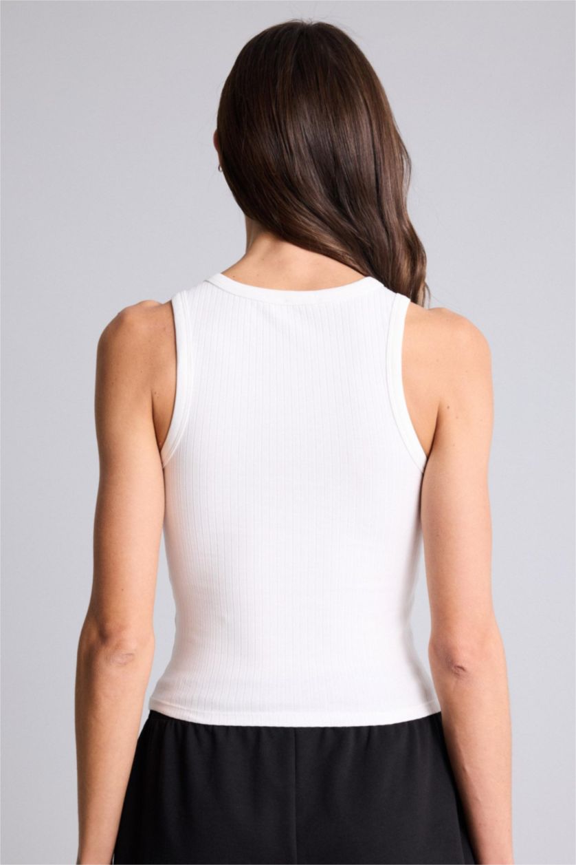 WOMAN Ecru Slim Fit Camisole Halter Collar Tank Top