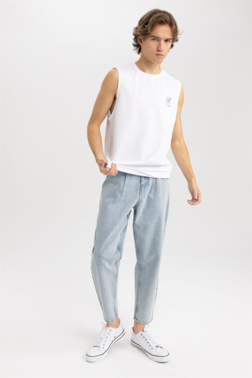 رجالي أبيض تيشيرت كت بيزك بريميوم قصة عادية