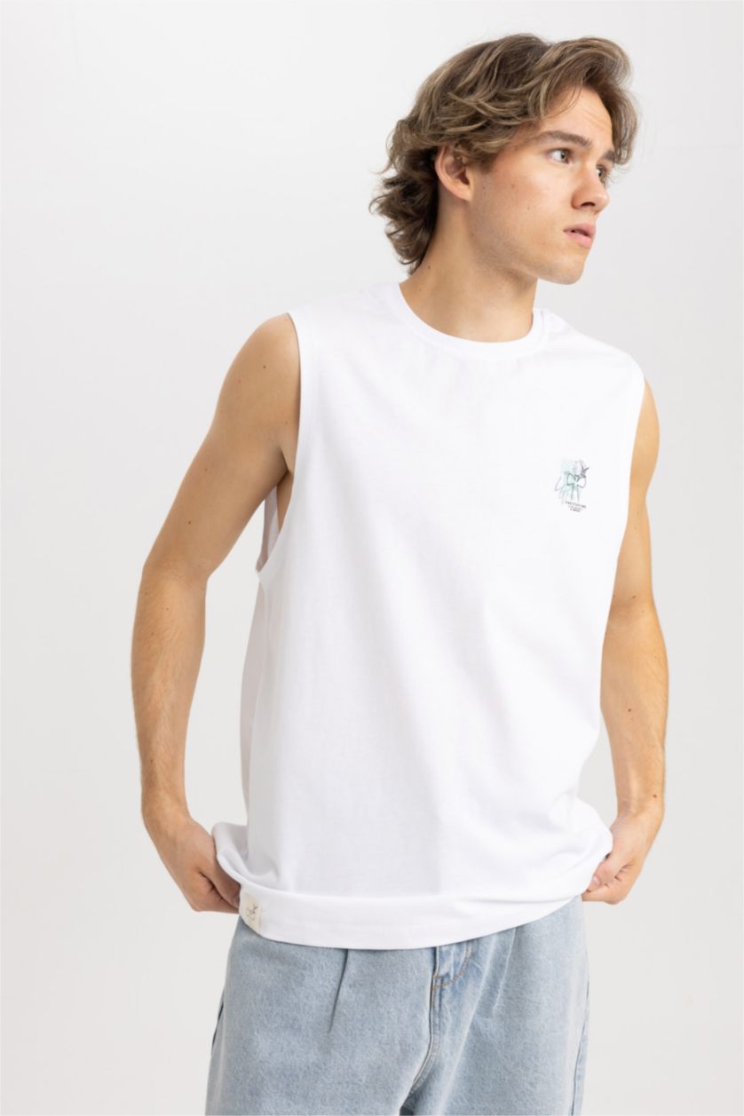 رجالي أبيض تيشيرت كت بيزك بريميوم قصة عادية