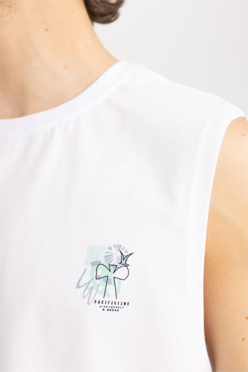 رجالي أبيض تيشيرت كت بيزك بريميوم قصة عادية