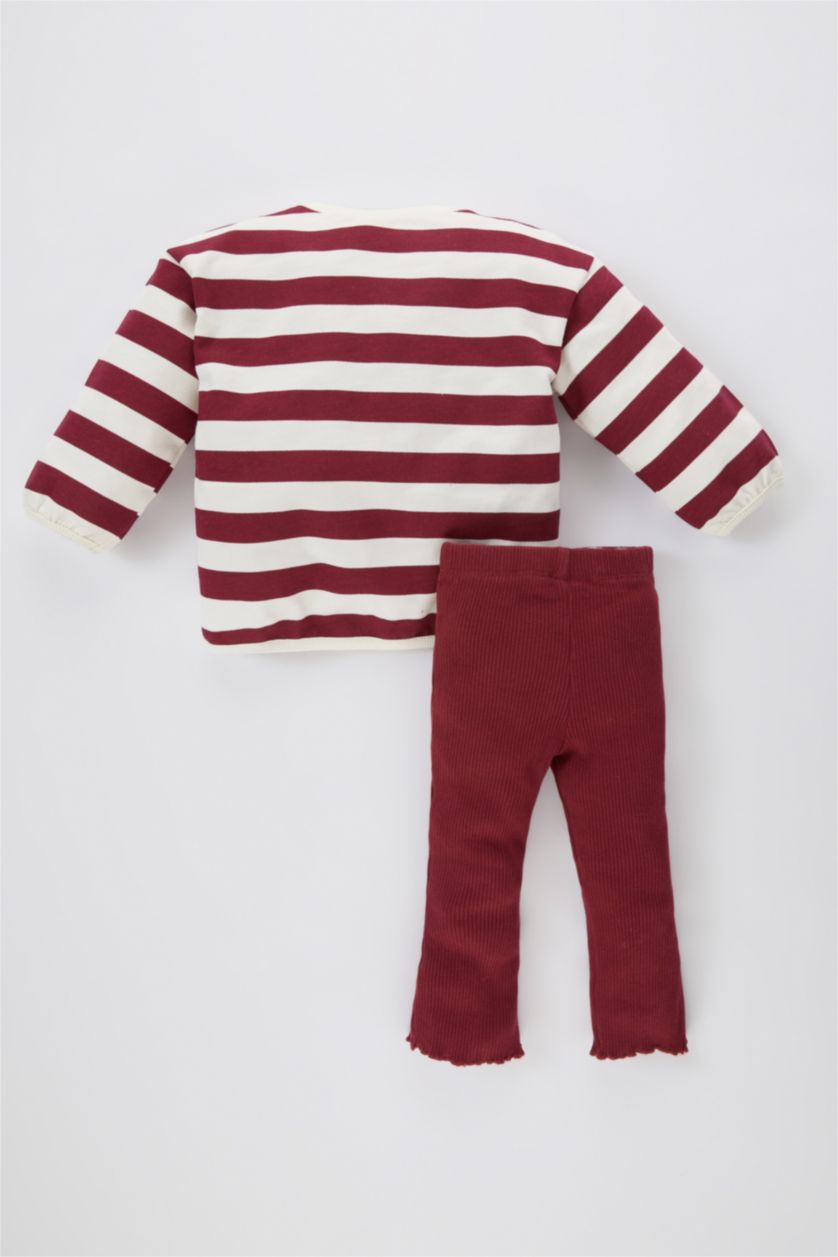 طفلة صغيرة خمري سيت بناتي مخطط مضلع - قطعتين